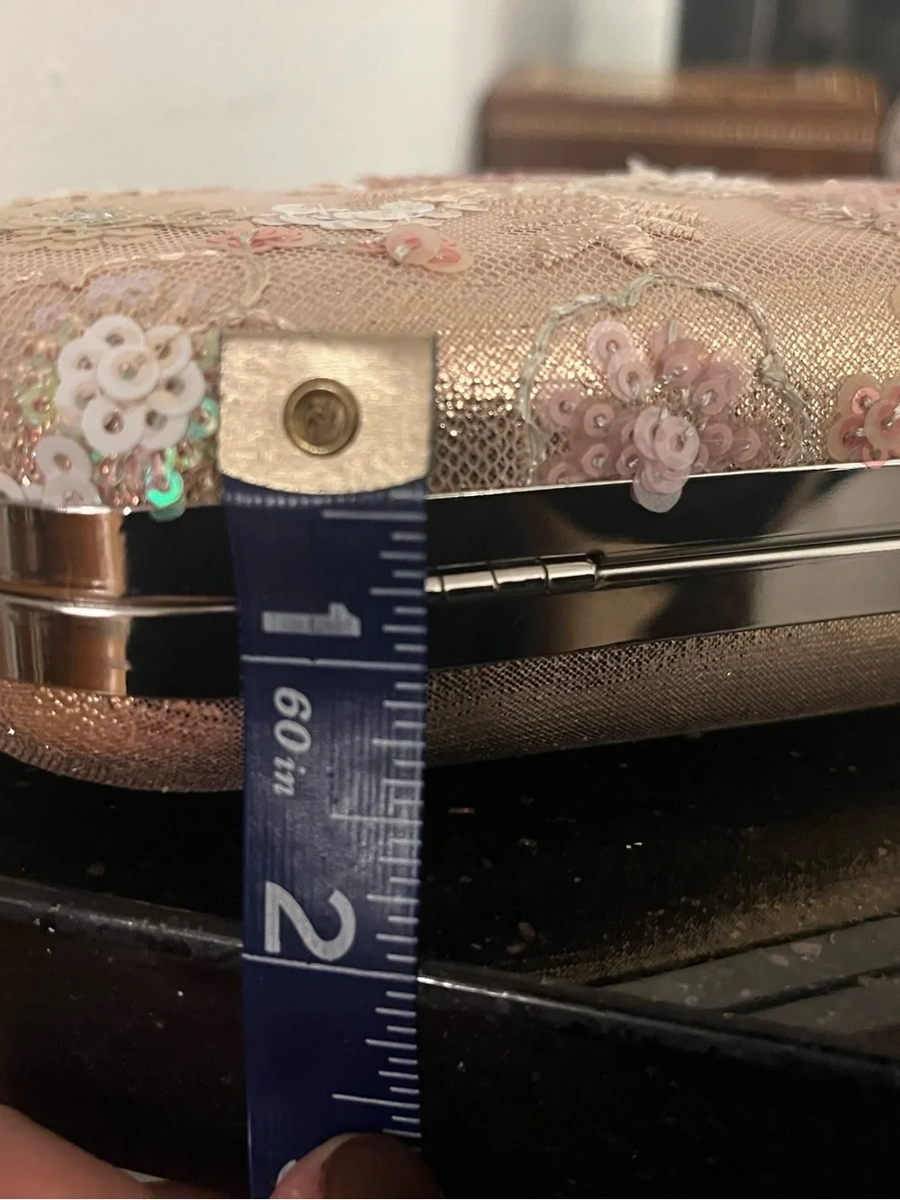 Champagne Floral Sequin Embroidered Evening Clutch